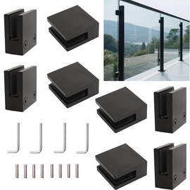 Riyhch Black Glass Railing Clamp Adjustable Flat Shelf Bracket, for Thickness 3/8"-15/32"(10mm-12mm), 304 Stainless Steel Heavy Duty Square 55 * 55mm Glass Railing Balustrade Post Clamps (8 Pack)