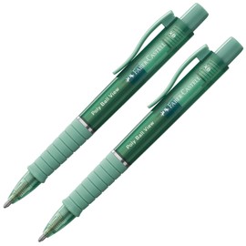 FABER-CASTELL Poly Ball View 205015 Ballpoint Pen Green Pack of 2 with Replaceable XB Refill, Indelible