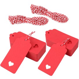 jijAcraft Pack of 100 Wedding Gift Tags, Red Valentine's Day Tags Kraft Paper Labels 9.5 x 4.5 cm, Hanging Labels with Red and White String, for Valentine's Day, Christmas Gift Wrapping