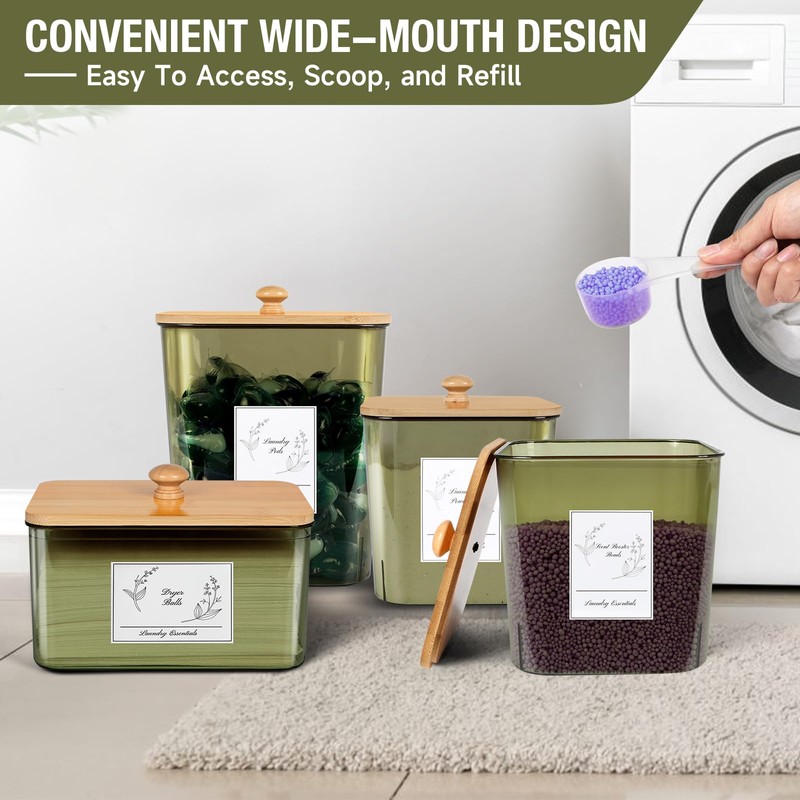 Zingbee 4 Pack Laundry Pods Container & Dryer Sheet Holder,