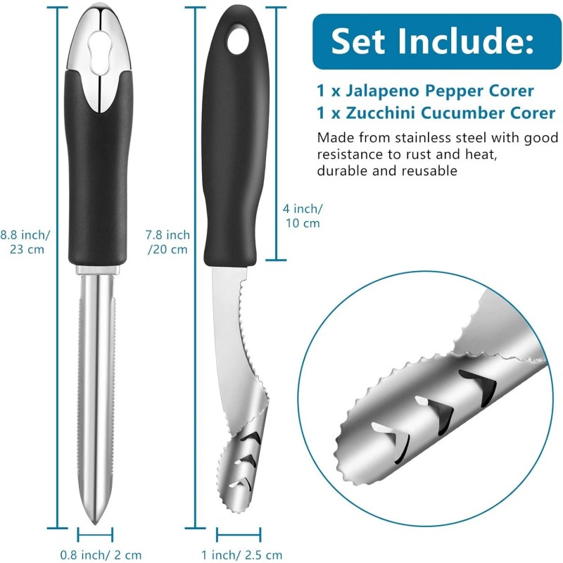 Patelai Zucchini Squash Corer 2-Piece Set - Stainless Steel Seed