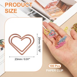 PATIKIL 100pcs Paper Clip, Heart Style Paper Clip Small Cute Rust-Proof Metal Strong Durable Bulk for Office Home, 23mm, Rose Gold