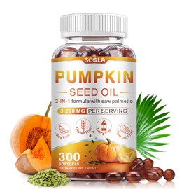 SCOLA Pumpkin Seed Oil with Saw Palmetto,3200mg/Serving,Cold-Pressed with Essential Fatty Acids & Phytosterols,Supports Hair, Immune,Bladder & Prostate Health,Non-GMO (300 Softgels)