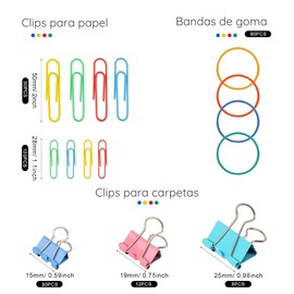 Timotech 300 Clips de Papel, Clips de Colores, Clips de Papel Grandes, Clips de Carpeta y Bandas de Goma, Suministros de Oficina, Clips de Papel y Abrazaderas de Papel, Suministros Escolares.