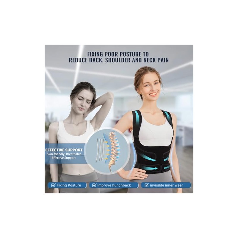 Posture Corrector for Women and Men, Back Brace Support (Black,