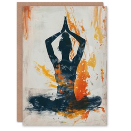 Artery8 Abstract Painting Woman in Yoga Pose Orange Greeting Birthday Card Him Her All Blank