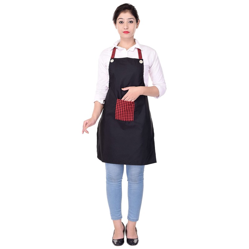 Switchon Waterproof Black Polyester Kitchen Apron Free Size with Front