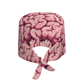Human Brain Neurology Brains Cells Working Cap, Scrub Cap with Sweatband, Adjustable Tie Back Hat Breathable Headgear for Women/Men