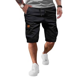 ZOXOZ Men's Cargo Shorts Summer Shorts Chino Shorts Elastic Waist with 6 Pockets, black