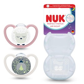 NUK Perfect Match Air Night Baby Dummies | 6-18 Months | Luminous Dummies That Promote Air Circulation & Prevent Saliva Rash | 95% Baby Acceptance** | Sheep | Pack of 2