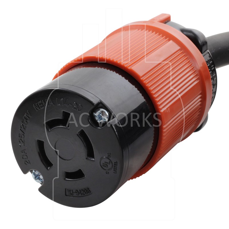 AC WORKS NEMA L14-20 Rubber SOOW 12/4 Extension Cord (10FT)