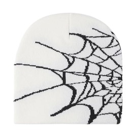 Pooyikoi 8 Tops Y2K Gothic Spider Pattern Wool Acrylic Knitted Hat Women/Men Beanie Winter Warm Beanies White