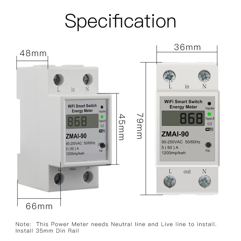 WiFi Smart Energy Monitor Switch Meter, Compatible with Alexa Google