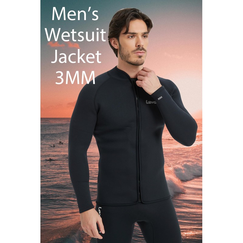 Lemorecn Adult’s 3mm Wetsuits Jacket Long Sleeve Neoprene Wetsuits Top(CA2031BLACK-S)