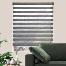 JIANGPIN TEXTILE Zebra Blinds for Windows, Free-Stop Zebra Shades, Dual Layer Light Filtering Sheer Blinds for Indoor Windows, Roller Window Shades for Privacy (23" W X 72" H, Grey)