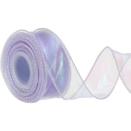TOP-VIGOR 40mm Wide Sparkly Sheer Wired Organza Ribbon, 10 Yard Pastel Shimmer Polyester Iridescent Chiffon Ribbons for Gift Wrapping Bouquet Wedding Bows Wreaths Decoration, Lavender Purple