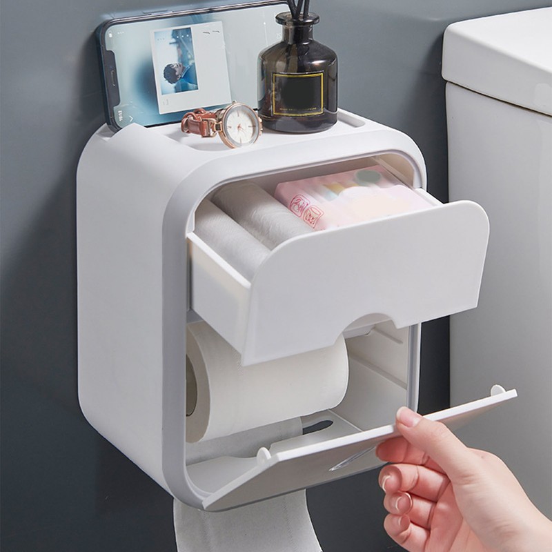Paper Holder Box Wall Mounted Punching Free Waterproof Paper Towel