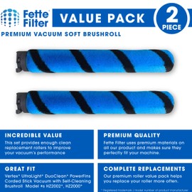 Fette Filter - Soft Brush Roll replacement Compatible with the Shark UltraLight Corded Vacuum Model #' HZ2002, HZ2000 Compare to Part # 125CU2002 - Pack of 2(check your model)