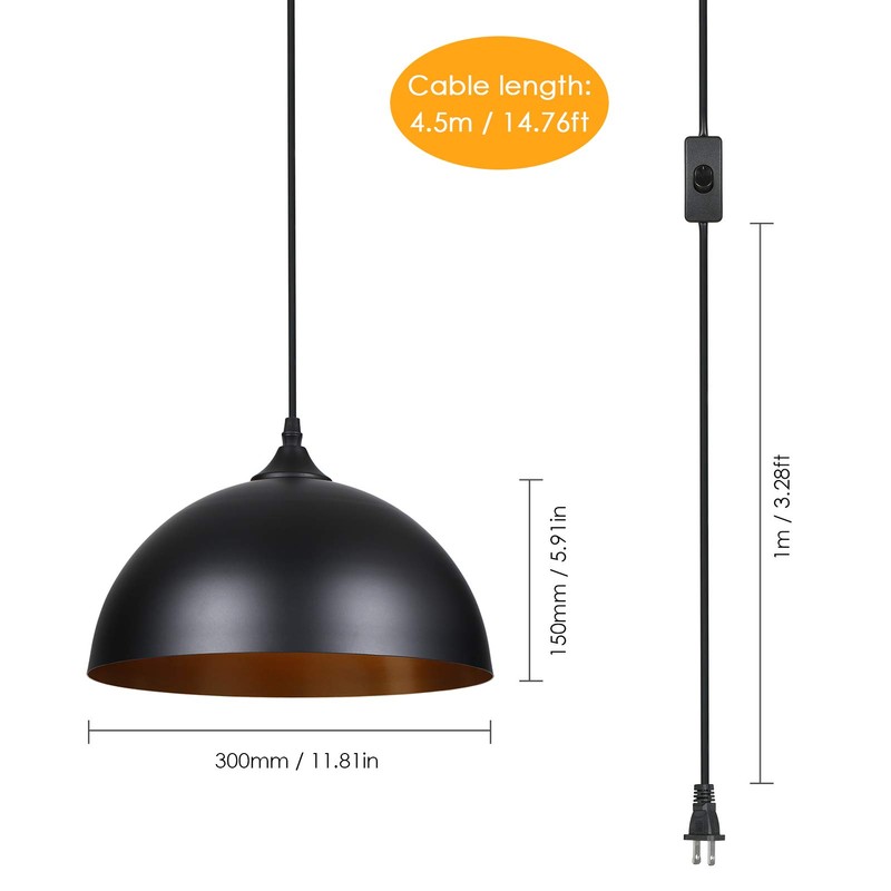 Tomshine Metal Dome Hanging Pendant Lights 2 Pack with 15FT