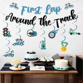 kreat4joy Fast One Birthday Decoration for Boys, First Lap Around the Track Birthday Decoration Banner Hanging Swirl Streamer for Race Car Hot Wheel 1st First Birthday Decoration