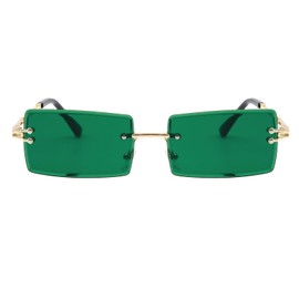 Long Keeper St. Patrick's Day Sunglasses Irish Green Four Leaf Clover Sunglasses Rimless Rectangle Party Glasses Metal Frame Leprechaun Costume Sunglasses
