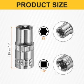 sourcing map 2pcs E-Torx Socket 1/4" Drive E8 External Torx Deep Socket CR-V 6 Point Spline Socket Star Female Bit Socket for Auto Repairs Home Maintenance DIY Hand-Making 1" Length