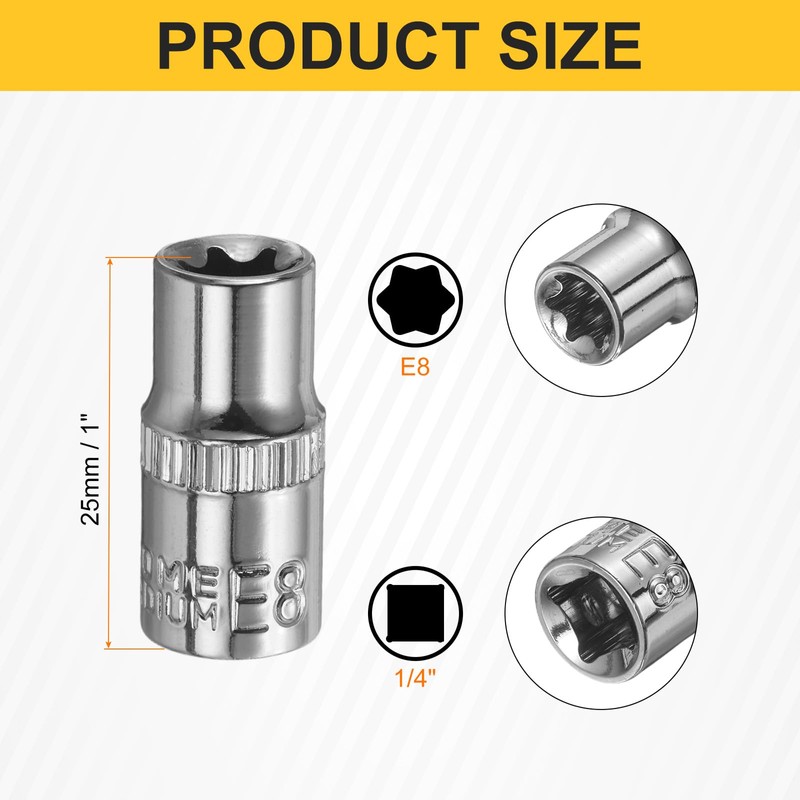 sourcing map 2pcs E-Torx Socket 1/4" Drive E8 External Torx
