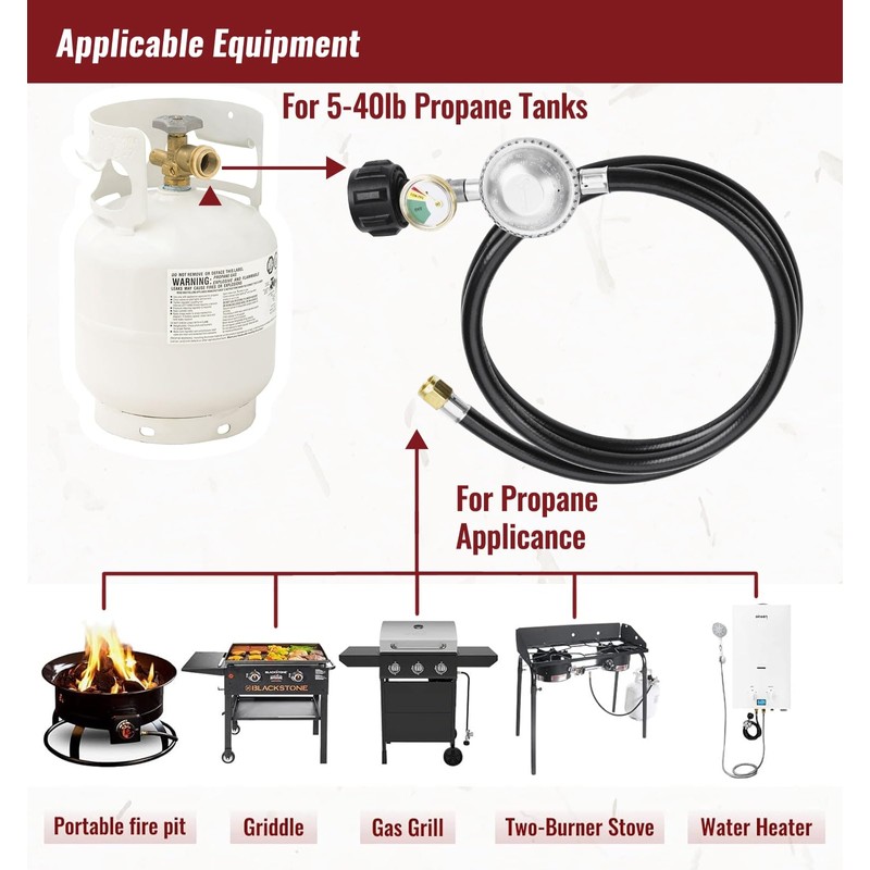 CALPOSE 6 Feet Propane Hose with Regulator & Gauge, Universal