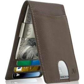 Access Denied Genuine Leather Slim Wallets For Men W/ Money Clip RFID Card Holder Mens Wallet - Brown