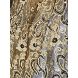 Unbranded Gold Sparkly Cream Beige Embroidered Lace. Sequined Floral Wedding Lace. BTY