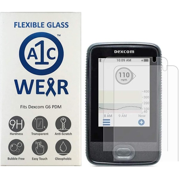 A1C WEAR - 9H Flexible Glass Screen Protector For Dexcom G6 Receiver PDM - Won't Crack or Chip - Anti-Scratch Anti-Fingerprint - 2 Pack