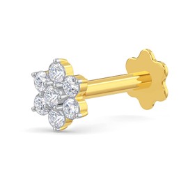 EternalDia Diamond Flower Nose Piercing Pin Screw Ring Stud 4.25mm 14k Yellow Gold 19 Guage (GHColor/I1 I2Clarity) Flower Nose pin