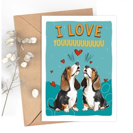 GreenStar Gifts Basset Hound Dog Anniversary Card, Funny, For Husband, For Wife, Girlfriend, Boyfriend, Dog Lover Gifts, I Love Youuuu