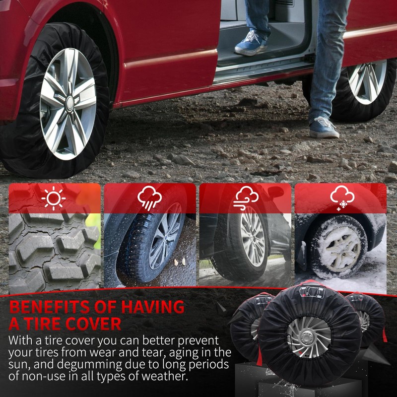 Geloo 4PCS Tire Cover, Seasonal Tire Totes,Polyester Wheel Tires Storage