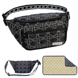 Small Diaper Bag with Changing Pad, Stylish Cross Body Fanny Pack/Waist Diaper Bag with Adjustable Strap, Baby Bag Organizer with Wipes Pocket for Travel, Stroller Diaper Bag- Black