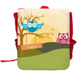 Girls Cute Owl Landscape Name Backpack Backpack, red, Unit size, Ursula