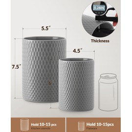 Kitchen Utensil Holder 7.5"+6", Large & Stable Ceramic Utensils Holder for Countertop, Cooking Spatula Crocks Organizer , Embossed Black Checkered Modern Decor, Dishwasher Safe, Set of 2