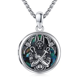 Midir&Etain Anubis Locket Necklace 925 Sterling Silver Egypt Anubis Photo Pendant Necklace that Holds Pictures Egyptian Jewellery Christmas Gifts for Women Men