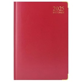 Orbitron 2025 A4 A5 A6 Day A Page Padded Hardback Desk Diary with Metal Corners (A6, Red)