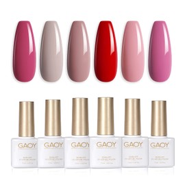 GAOY Pink Red Gel Nail Polish Set of 6 Colors Including Red Pink Gray Gel Polish Kit UV LED Soak Off Shellac Nail Polish Home DIY Manicure Nail Salon Varnish