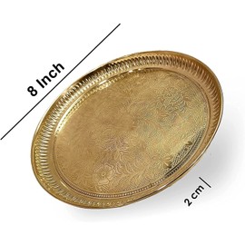 NOBILITY Brass Pooja Thali Set 8 Inch Puja Plate Arti Thali Traditional Handcrafted For Puja Diwali Home Office Mandir Wedding Return Gift Items