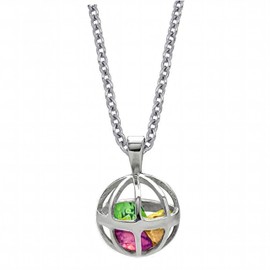 Katy Craig Sphere Locket Pendant Necklace 925 Sterling Silver with Cubic Zirconia Stones