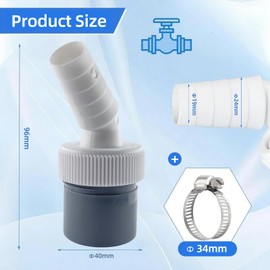 Washing Machine Drain Adapter 1 1/4 Inch (40 mm) - Universal for Dishwasher, Tumble Dryer & Washing Machine - ABS Plastic, 45° Angle Design with Hose Clamp (19-24 mm Input, 40 mm Drain)