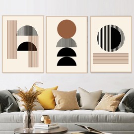 HEHGVCF Set of 3 Black Canvas Picture Pictures, Abstract Art Pictures, Line Wall Pictures, Modern Living Room, Bedroom Wall Pictures Decoration, Without Frame (Geometry, 30 x 45 cm)