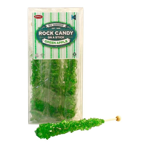 Extra Large Rock Candy Sticks: 12 Green Apple Lollipops - Green Rock Candy Sticks - Individually Wrapped - For Candy Buffet, Birthdays, Weddings, Receptions and Baby Shower, Espeez Bulk Candy