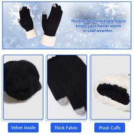 KXF Super Warm Stretchy Gloves for Women Knitted Winter Gloves Velvet Liner Gloves Touchscreen Thermal Gloves with Soft Plush Cuffs for Women Windproof Running Cycling Gloves Women Handwarmers Gifts