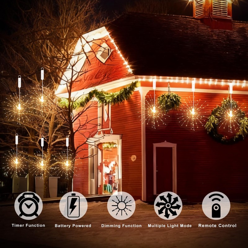ACALEPH 120LED Firework Lights Rechargeable,Hanging Likes Star Fairy String Light