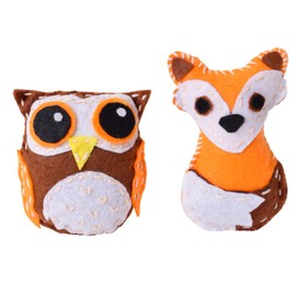 TE-DecoArt Set of 6 DIY Felt Needle Felt Craft Felt 33 Pieces Fox Owl DIY Crafts Approx. 9 x 7 x 2 cm Brown White