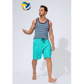 Traje de baño para hombre, de secado rápido, con bolsillos con cierre, pantalones cortos de playa, trajes de baño para hombre, sin forro de malla, Cian, Small