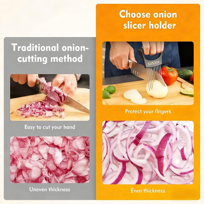 AOYYUBK 304 Stainless Steel Onion Holder & Slicer - Multi-Fruit